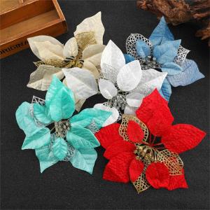 Glitzer Weihnachtsblumen Weihnachtsstern, Kunstblumen Weihnachten, Weihnachtsbaum Blumen Gold,DIY Simulation Blume Weihnachtssterne Blumen KüNstliche Spitzen Mit Clips (Mischung,2