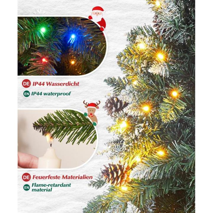 Kunstkerstboom met verlichting, kleurrijke led met houten standaard voor kerstdecoratie, 210 cm