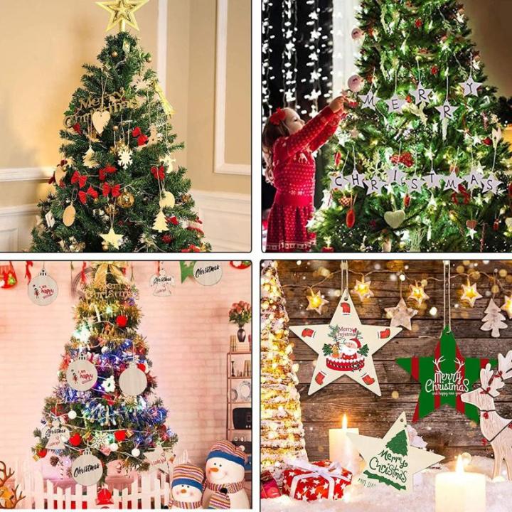Houten kerstboomversiering, 16 stuks, houten kerstboomdecoratie, hanger decoratie, ornamenten voor kerstboom, kerstboomversiering van hout, 7,5 cm