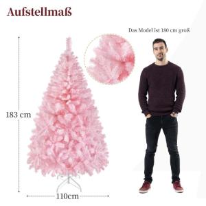 Kunstkerstboom, 183 cm, roze, dennenboom met 598 takken, opvouwbare metalen standaard, herbruikbare kerstboom, kunstboom voor kerstdecoratie