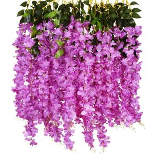 12 stengels nep Wisteria slinger opknoping bloem zijde bloem Wisteria Wijnstok decoratie voor outdoor indoor home keuken tuin huwelijksceremonie hotel party art decor (paars)