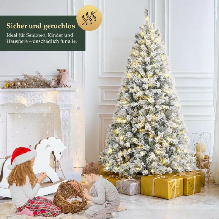Kunstkerstboom van 180 cm met sneeuw en verlichting, dennenboom met 828 takpunten en 250 warmwitte leds, snel op te bouwen klapsysteem, kerstboom, incl. kerstboomstandaard