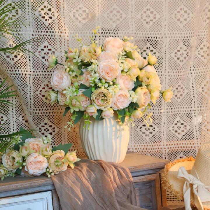 4 Bündel Pfingstrose Künstliche Blumen Weiß Grün Blumen Seidenpfingstrosen Blumensträuße für Hochzeit Partei Tischaufsätze Blumenarrangement Heim Küche Dekor