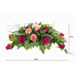 Grafoplegger van kunsttextiel, zijden bloemen, rozen, langwerpig 80 cm groot, XXL, begraafplaats voor dodenzondag, begrafenis als echt (roze)