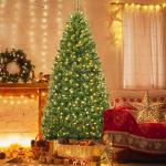 Christemas Tree Kunstkerstboom met ledverlichting, groen, van pvc-naalden, kerstboom met inklapbare metalen standaard, 11 lichtmodi, 5 kleurveranderingen (180 cm)