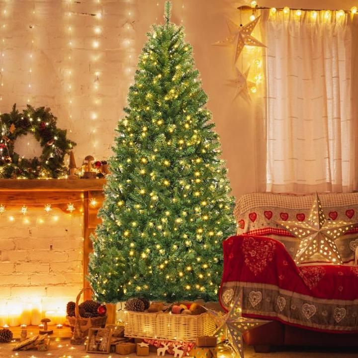 Christemas Tree Kunstkerstboom met ledverlichting, groen, van pvc-naalden, kerstboom met inklapbare metalen standaard, 11 lichtmodi, 5 kleurveranderingen (180 cm)