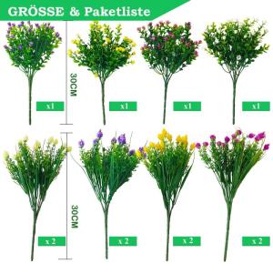 12 bundels voor buiten, uv-bestendige voor buiten, , balkonplanten, weerbestendig, duurzame plastic bloemen, net echt voor buiten, balkon, tuin