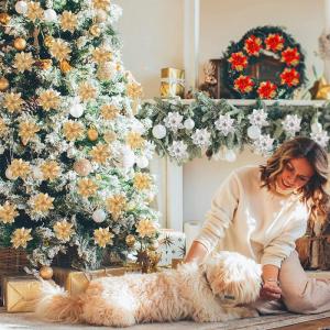 20 Stück Weihnachten Glitzer Weihnachtsstern Blumen mit Clips, Poinsettia Weihnachtsblume Glitzernde für Weihnachtsbaum Dekorationen (Gold Rot)