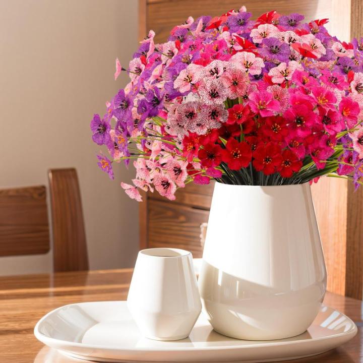 voor buiten, 16 bundels, , outdoor, balkonplanten, weerbestendig, plastic bloemen, net als echt, voor balkon, balkon, tuin, buiten, rood, roze, paars