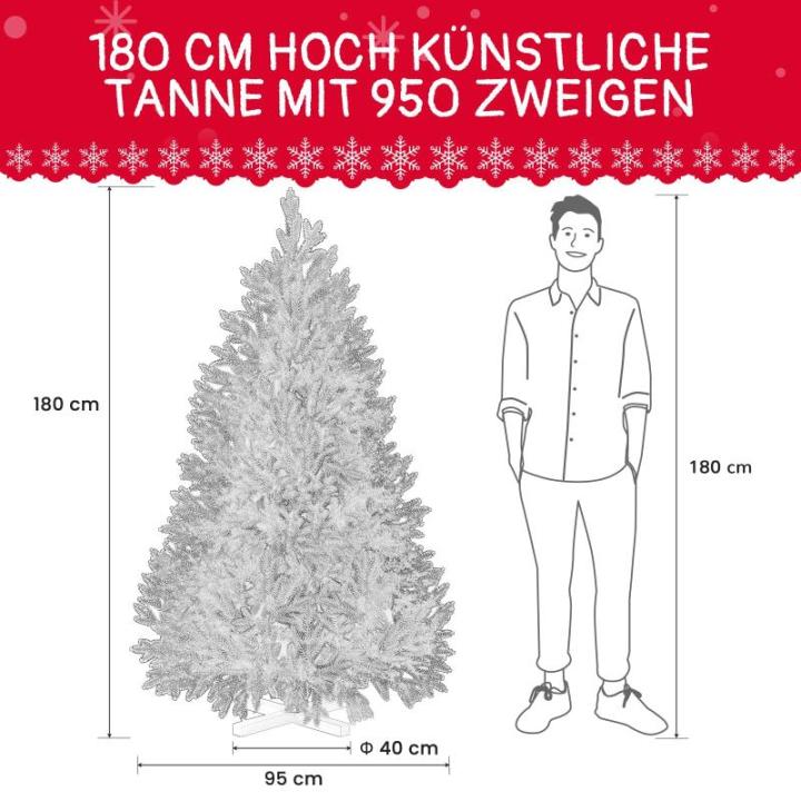 Abin Kunstkerstboom, met 950 takken en houten standaard, buigbaar 355 PE spuitgegoten en 595 pvc-naalden, moeilijk ontvlambaar, opvouwbare dennenboom voor eenvoudige montage, hoogt