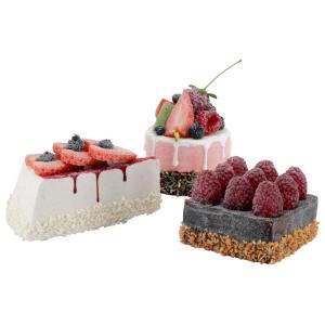 Levensechte levensmiddelen dummy, kunstgebak, food dummy/plastic eten, decoratie (taartjes fruit, set van 3)