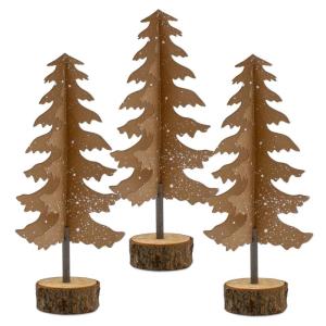 Papieren dennenboom, standaard met houten voet, 32 cm, set van 3, tafeldecoratie, kerstboom om neer te zetten, decoratieve standaard voor Kerstmis, advent, winter, raamdecoratie