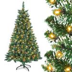 180cm PVC Kunstkerstboom Kerstboom met LED, met metalen standaard, voor Kerstdecoratie, Sneeuweffect+pijnappel+LED