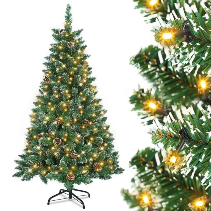 180cm PVC Kunstkerstboom Kerstboom met LED, met metalen standaard, voor Kerstdecoratie, Sneeuweffect+pijnappel+LED
