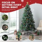 Nordmann Kunstkerstboom met sneeuweffect, dennenappels en verlichting, 120 cm, kunstdennenboom, pvc met metalen standaard, snel op te bouwen klapsysteem, moeilijk ontvlambare kerst