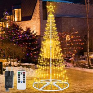 Kerstboom, metaal, grote kegelvorm, 250 leds, lichtboom, 8 modi, timer, waterdicht, kerstverlichting, buitenverlichting, kerstverlichting voor tuin, balkon, kerstdecoratie buiten, 