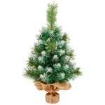 60 cm kunstkerstboom met sneeuwvlokkendecoratie, 2 soorten dennenbladeren, 65 punten, linnen katoen en cementbasis voor kerstdecoraties