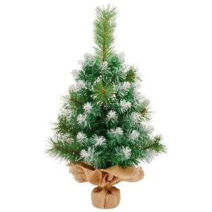 60 cm kunstkerstboom met sneeuwvlokkendecoratie, 2 soorten dennenbladeren, 65 punten, linnen katoen en cementbasis voor kerstdecoraties