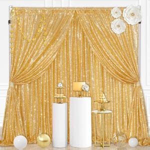 Pailletten-Hintergrundvorhänge, goldfarben, 2 Stück, 1,2 x 2,4 m, goldene Vorhänge für Hintergrundvorhänge für Hochzeiten, Partys, Babypartys, Weihnachten, Neujahr, Bühnenhi