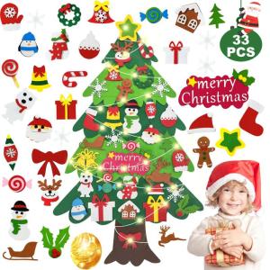 Vilten kerstboom, 10 m, doe-het-zelf vilten kerstboomset voor kinderen, kerstdecoratie, hangende decoratie met afneembare hangende ornamenten, vilten kerstboom voor thuis/deur/muur