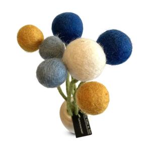 9 vilten bloemen, kleine bloemengroet, boeket, Fair Trade, handgemaakt (blauw7)