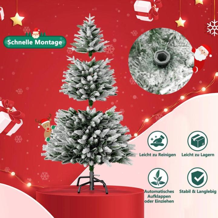 Kunstkerstboom, 210 cm, premium dennenboom met sneeuweffect en verlichting, 450 leds, warm wit, natuurgetrouw kerstboom met metalen standaard, voor kerstdecoratie