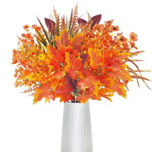 8 bundels kunstherfstbloemen herfstdecoratie herfstboeket kunstmatige eucalyptus, herfsttakken esdoornbladeren kunstbloem decoratie, herfstdecoratie voor binnen en buiten tafel bal