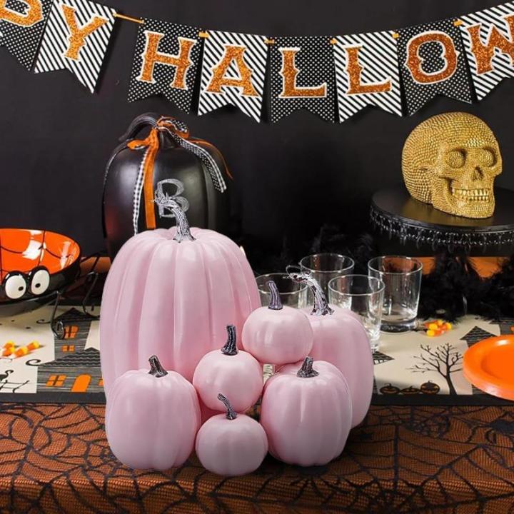 Herfstpompoenen, 7 stuks kunstpompoenen, schuim, herfstpompoen voor oogst, herfst, tafel, thuis, tuin, oogstfeest, Halloween, feestdecoratie