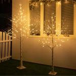 Kerstboomtakset van 1,5 m, 1,5 m, berkenboom met warme witte leds, timer, netvoeding, met waterdichte adapter voor buiten en binnen, kerstdecoraties