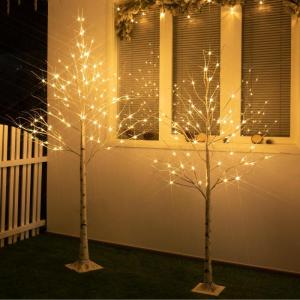 Kerstboomtakset van 1,5 m, 1,5 m, berkenboom met warme witte leds, timer, netvoeding, met waterdichte adapter voor buiten en binnen, kerstdecoraties
