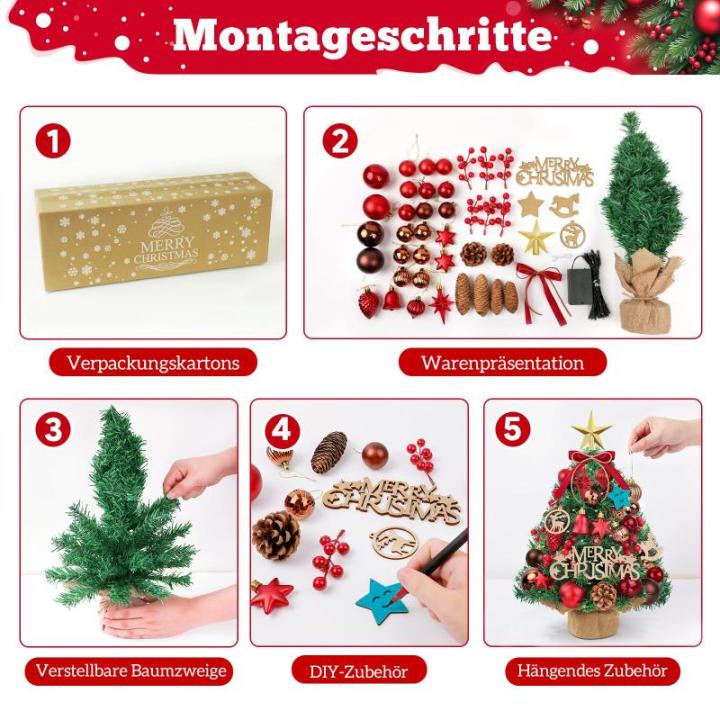 Mini-kerstboom, 45 cm, kleine kerstboom met verlichting, plastic kleine kunstkerstboom, kunstkerstboom met led-decoratie voor tafel, kerstdecoratie