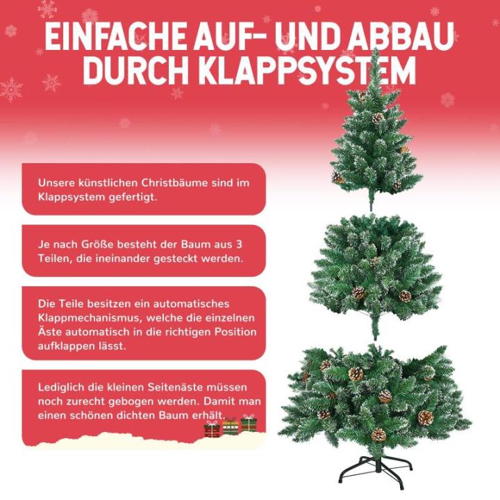 Kunstkerstboom, sneeuwserie, kunstkerstboom in winterlook met kunstsneeuw, 35 dennenappels en 720 takken, klapsysteem, geen naalden, van pvc, moeilijk ontvlambaar, diameter 125 cm 