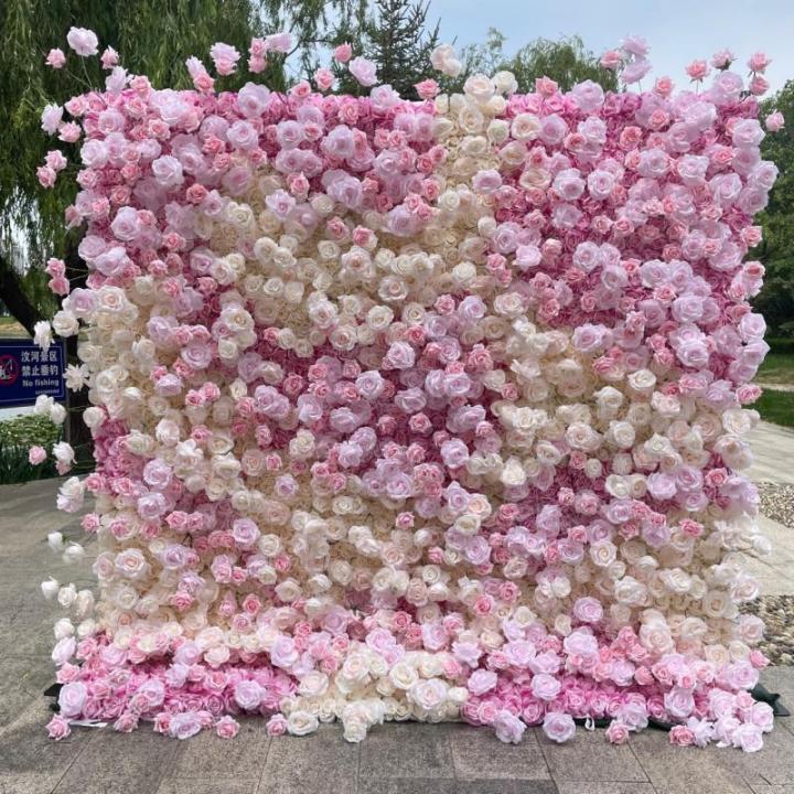 Künstliche Blumen-Wandpaneele, Rosa-weiße Blumen-Wandmatte, 3D-Stoffboden, Simulationsblume, Seidenrosen-Blumenpaneele Für Hintergrund-Hochzeits-Wanddekoration(9.8ftx9.8ft)