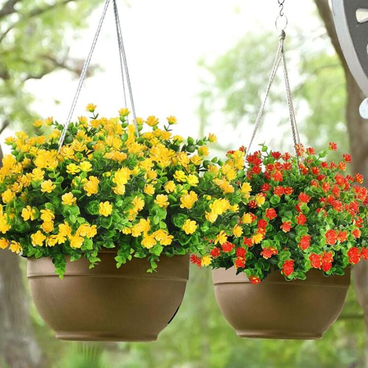 Kunstbloemen voor buiten, uv-bestendig, , bloemen in grote hoeveelheden voor het ophangen van plantenbakken, buiten, veranda, vaas, thuis, raamdecoratie, 6 bundels, geel