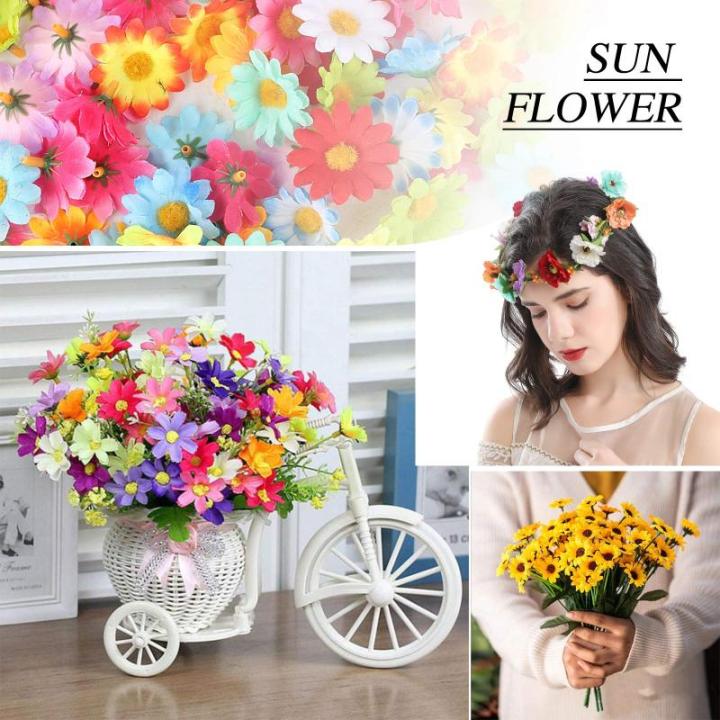 100 stuks mini kunstmatige zonnebloemhoofden kunstmatige gerbera madeliefje bloemen hoofden voor doe-het-zelf handwerk (gemengd)