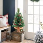 Kunstkerstboom, 60 cm, met dennenappels, rode bessen, groene dennenbladeren, 70 punten, linnen, katoen en cementbasis, voor kerstdecoraties