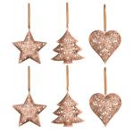 6 stuks 11 cm kerstboomversiering, brons hangende kerstdecoratie van metaal, ijzeren hart, ster, boom kerst