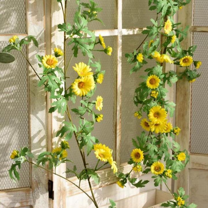 Simuliertes Gänseblümchen-Rattan, Dekoriert Mit Rattanblumen Aus Heizungsrohren, Wandpflanzen Zur Beschattung, Länge 170 cm(Roze)