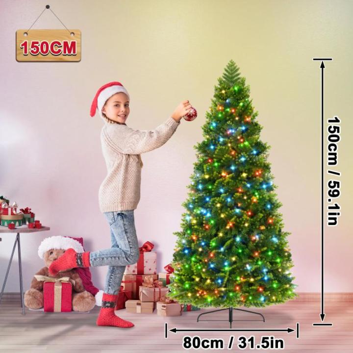 Kunstkerstboom van 150 cm met 200 RGB ledverlichting, premium dennenboom, kunstkerstboom van kunstkerstboom van PE en pvc, met metalen standaard, 400 takpunten, snel op te bouwen k