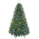 Kunstkerstboom met verlichting, 120 cm, kunstkerstboom met 170 warmwitte en meerkleurige ledlampen, 8 lichtmodi, 414 PE- en pvc-takpunten, opvouwbare metalen standaard