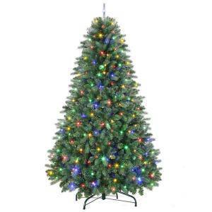 Kunstkerstboom met verlichting, 180 cm, met 330 warmwitte en meerkleurige ledlampen, 8 lichtmodi, 1018 PE en pvc-takpunten, opvouwbare metalen standaard