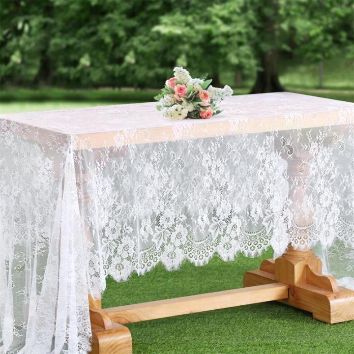 Weiße Spitzentischdecke, 5er-Pack, 152,4 x 305,5 cm, rustikale Tischauflage, durchsichtige Tischdecke für Vintage-Party, Erntedankfest, Blumenmuster, Herbst-Tischdekoration