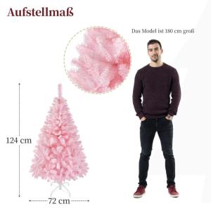 Kunstkerstboom, 124 cm, roze, dennenboom met 208 takken, opvouwbare metalen standaard, herbruikbare kerstboom, kunstboom voor kerstdecoratie