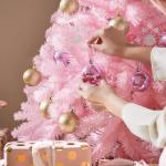 Kunstkerstboom, 183 cm, roze, dennenboom met 598 takken, opvouwbare metalen standaard, herbruikbare kerstboom, kunstboom voor kerstdecoratie