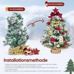 Mini-kerstboom, kleine kerstboom met verlichting, led-tafel, kerstboom, klein, kunstmatig versierd, voor kerstdecoratie (60 cm, rood met goud)