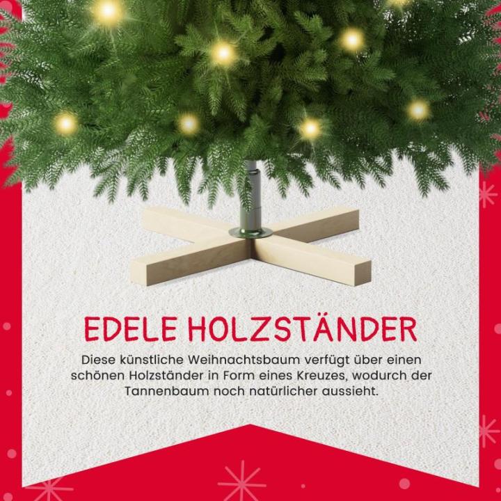 Miwa 2-in-1 kunstkerstboom met verlichting, inclusief 500 takken, 200 leds en houten standaard, warm wit licht, buigbaar pvc + PE-punten, inklapsysteem (H1,5 m)