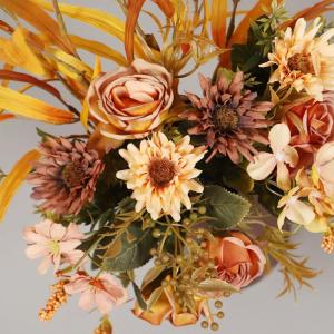16,6 Zoll Künstlicher Blumentopf, Seidenblumen, Künstliche Blumen mit Metalltopf, Künstliche Rosensträuße mit Vase für Heimbüro-Desktop-Dekoration (Orange) (A)