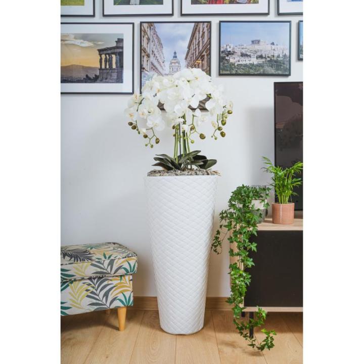 Kunstorchideeën vlinder in decoratie hoge pot kunstplant zeer groot XXL 140 cm als echt (witte knoppen)