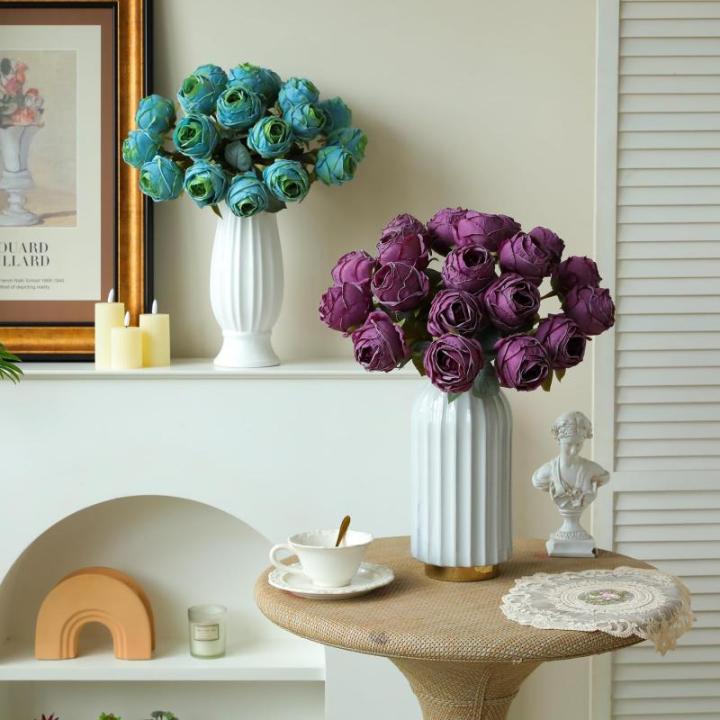 10 stuks kunstmatige rozen, blauwe bloemen, 50 cm, enkele roos, lange steel, namaakbloem, zijden bloesem, roos, realistische bloem voor tafel, kantoor, feest, bruiloft, woondecorat