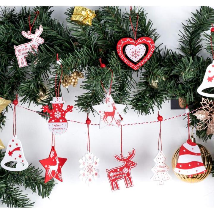36 stuks houten kerstboomversiering, rood wit, kerst, kerstversiering, kerstversiering, kerstboomversiering, voor kerstkalender, decoratie, decoratie